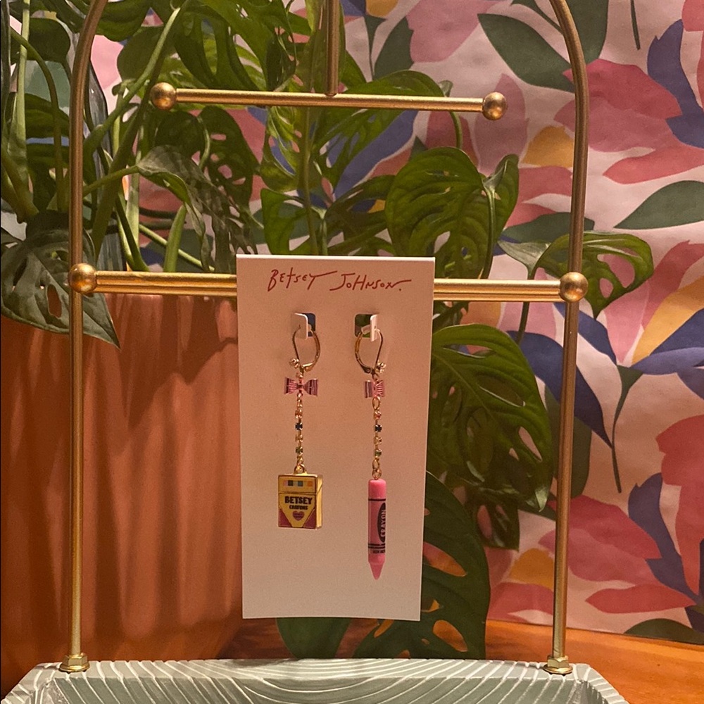 Betsey Johnson Pink and Gold Crayon and Box Earrings